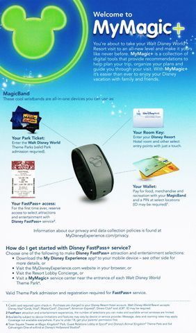 MyMagic+ resort check-in materials, front.