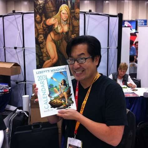 FRANK CHO at 2012 SDCC with the 2013 Liberty Meadows calendar