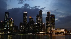 City skyline at sunset
