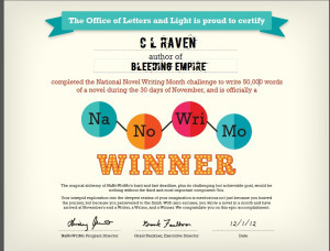 NaNoWriMo certificate