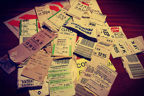 Boarding passes and luggage tags from airlines.