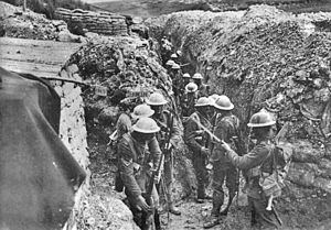 Trenches 1st Lancashire Fusiliers in a communication tr...