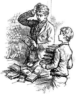 father and son in the library