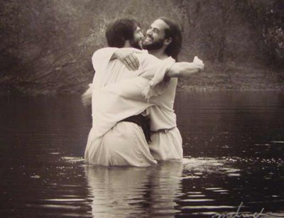 Jesus laughing baptizing