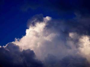 Cumulus clouds develop as hot air rises and given enough time can develop into cumulonimbus, or thunder, clouds.