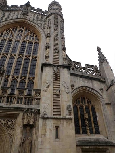 Angels ascending the ladder to Heaven on the West front of Bath Abbey (late 15th century).