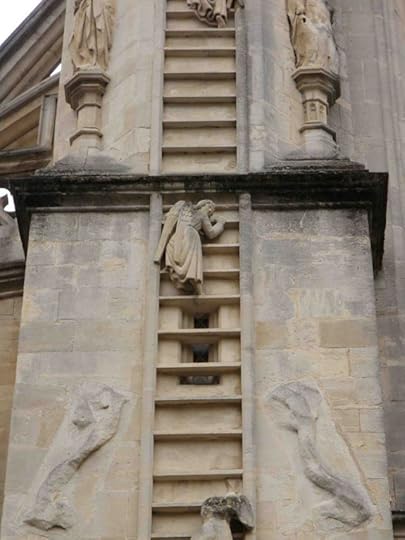 Bath Abbey, Somerset: close-up of unique angel ladder on west front