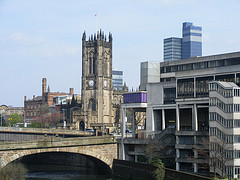 Manchester Cathedral from Blackfriars Bridge