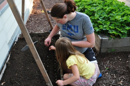 kids helping in the garden