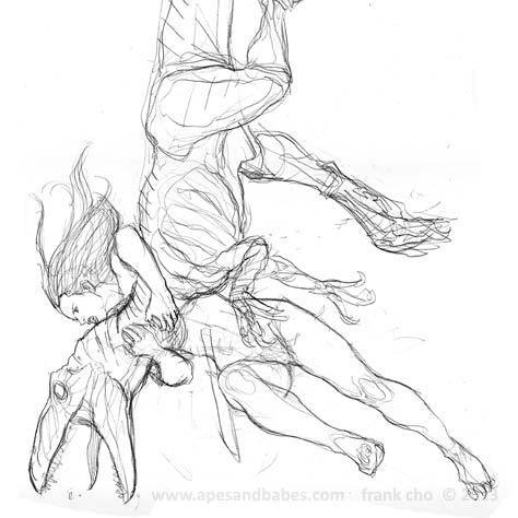 Frank Cho: Jungle Queen Versus The Raptor, pencil 
