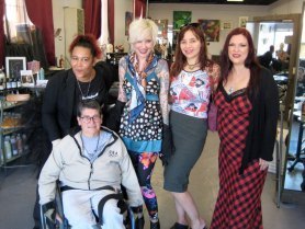 Sunday Streets Berkeley @ Blow Salon: Patty Overland (front) and Sumiko Saulson, Serena Toxicat, Rebecca Wilson and Rain Graves