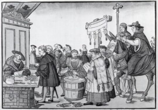 A woodcut by Jörg Breu the Elder of Augsburg (c. 1530) showing the sale of indulgences.