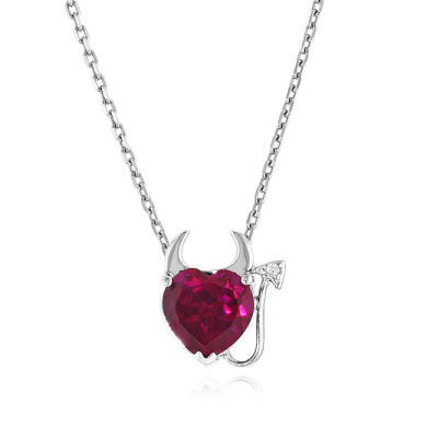 2 Carat Ruby & White Sapphire devil heart necklace