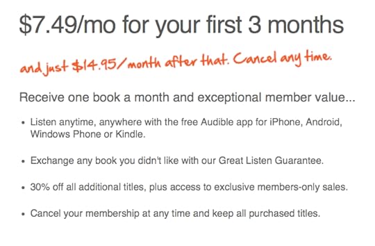 With your membership, you will receive one credit per month plus members-only discounts on all audio purchases.