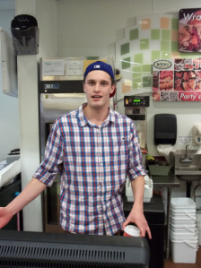 The next sushi king at his workplace