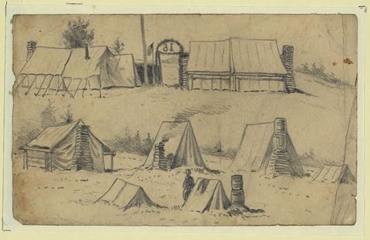 Patrick O'Dea wrote to his mother money from a camp such as this in January 1863 (Winter Camp of the 16th Michigan, 1863 by Edwin Forbes, Library of Congress)