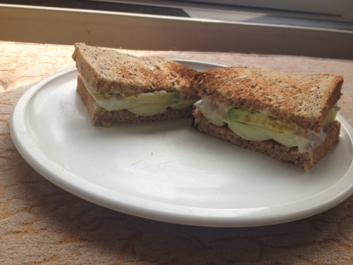 vegan smoky cream cheese and cucumber sandwich
