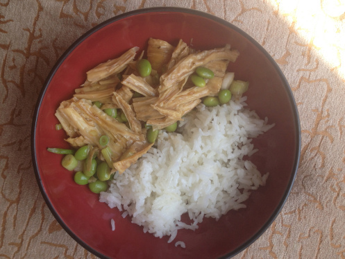 Vegan stir fried yuba and edamame