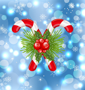 Illustration Christmas sweet canes with holly berry - vector