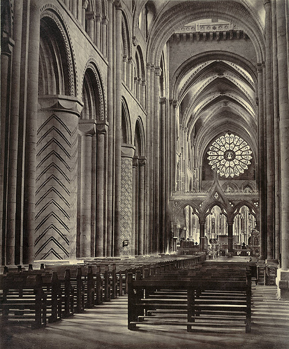 The beautiful and inspiring interior of the Durham Cathedral in England.