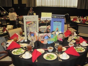 Kelsey's and my table - aren't Kelsey's covers fabulous?! Our readers got some great treats in their table gifts!