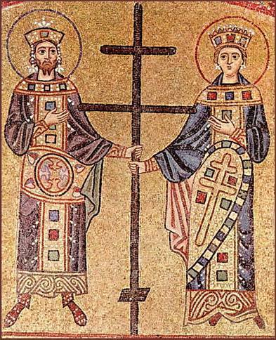 Constantine and Helena. Mosaic in Hosios Loukas. 11th century.