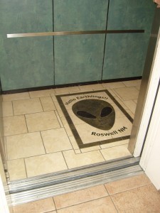 My brother Bob took this photo on a recent trip to Roswell. He was NOT abducted in this hotel elevator, however.