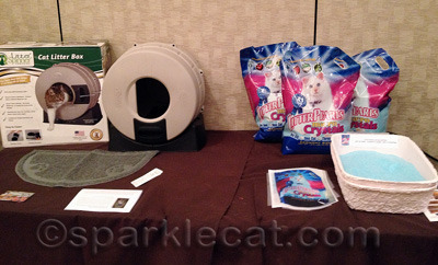 One table of litter boxes and litter