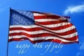 July_4th : happy 4th of July with an american flag weaving on a blue sky