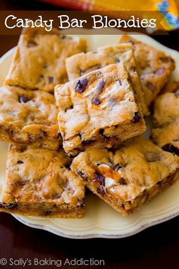 Buttery, brown-sugared Candy Bar Blondies stuffed with all your favorites. Easy, quick, no mixer. | sallysbakingaddiction.com