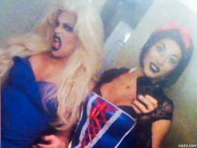 Two of the costumes worn by gay bashing victims of Portland, Oregon hate crime attack on Hallowe'en night [KATU photo].