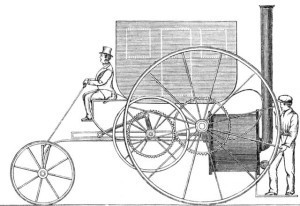 Drawing of a steam powered carriage