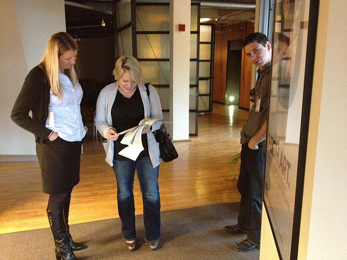 Autodesk staff & Brendan Frye peruse my I'M BORED f&g