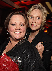 Actresses Melissa McCarthy and Jane Lynch attend Audi and David Yurman Kick Off Emmy Week 2011 and Support Tuesday's Children at Cecconi's Restaurant on September 11, 2011 in Los Angeles, California.