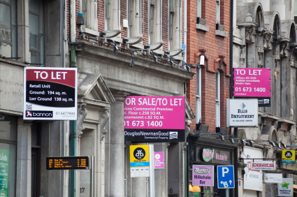 Rent signs in Dublin's business district