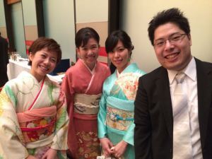 The bride's kindergarten friends, Akemi, and Haruhiko.