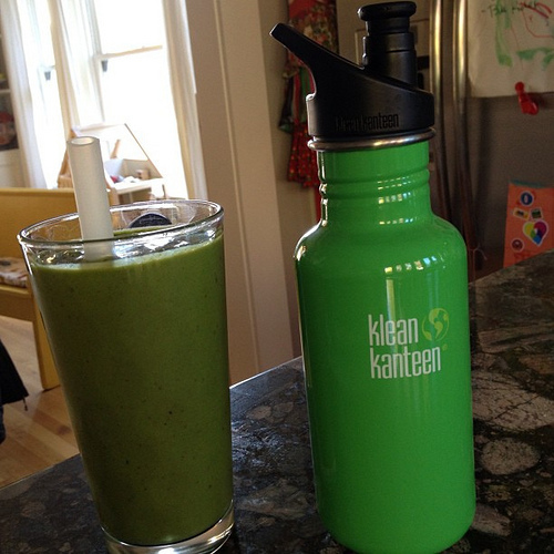 Post workout green smoothie! Spinach, yogurt, frozen fruit blend. Yum!