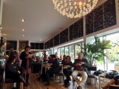 Giving a reading - photo from Fiona Harper.