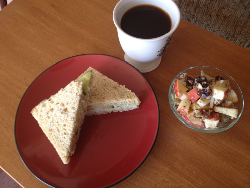 vegan cream cheese cucumber sandwich and waldorf salad