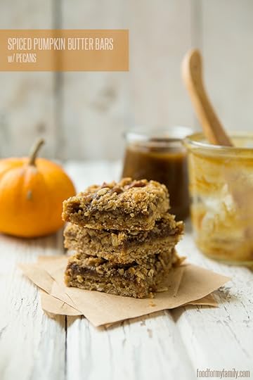 Spiced Pumpkin Butter Bars with Pecans #recipe via FoodforMyFamily.com