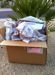 The box with contents hidden. You can tell I live in the desert by the xeriscaping.