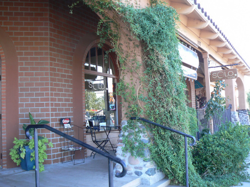 Solo Café's quaint storefront and patio seating