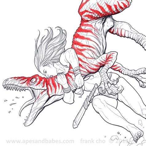 Frank Cho: Jungle Queen Versus The Raptor, color inks 