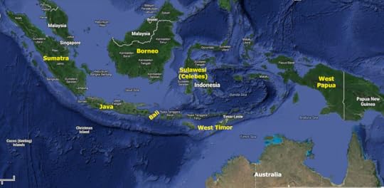 Indonesia and neighbours. Indonesia consists of several large islands and thousands of isles. Sumatra is world's 6th largest island. Borneo (aka Kalimantan and shared with Malaysia and Brunei) is world's 3rd largest island. And Papua is world's second largest island (after Greenland). You will notice that Bali is very small, and so is West Timor, compared to the other parts of Indonesia. This is where very, very good people live, but the greedy ones have turned the country to be environmentally depressing.