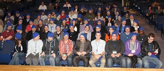 A sea of blue hats