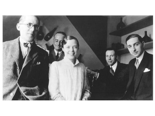 Le Corbusier, Percy Scholefield (Charlotte Perriand's first husband), Charlotte Perriand, George D. Bourgeois, and Jean Fouquet at the Salon d'Automme, Paris, 1922. Photo by Piere Jeanneret.