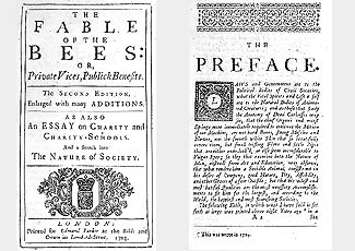 Image of the title page of the 1705 edition of Bernard de Mandeville's Fable of the Bees.