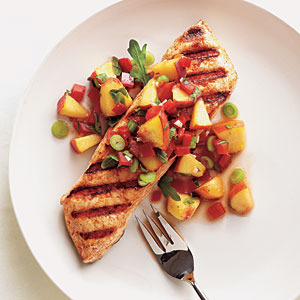 Grilled Halibut with Peach and Pepper Salsa Recipe