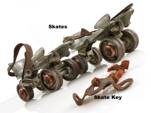 vintage roller skates and key