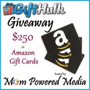 gifthulk button1 300x300 Giveaway: $250 Amazon Gift Cards (Mom Powered Media/GiftHulk)